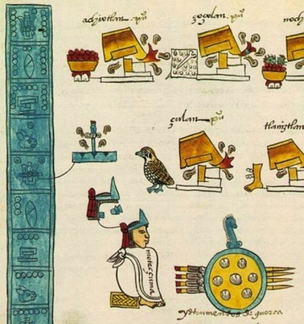 Image source: Illustration of Moctezuma from the Mendoza Codex. Retrieved from the Public Domain Review.