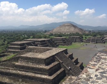 Facing the Pyramid of the Sun from the Pyramid of the Moon at Teotihuacan