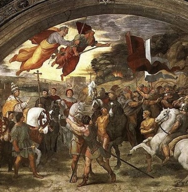 Image: Painting of the meeting of Pope Leo and Attila created in 1514 by Raphael. From the Wikimedia Commons.