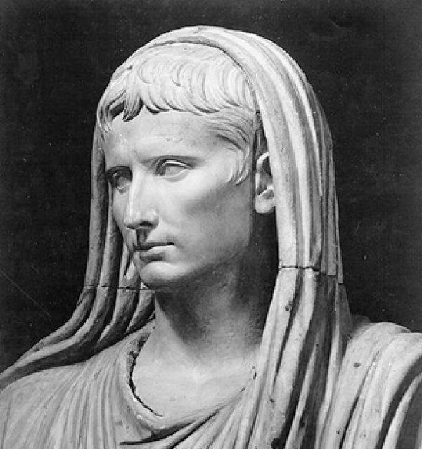 Image: Sculpture of Augustus as pontifex maximus created in 20 BCE. From the Wikimedia Commons.