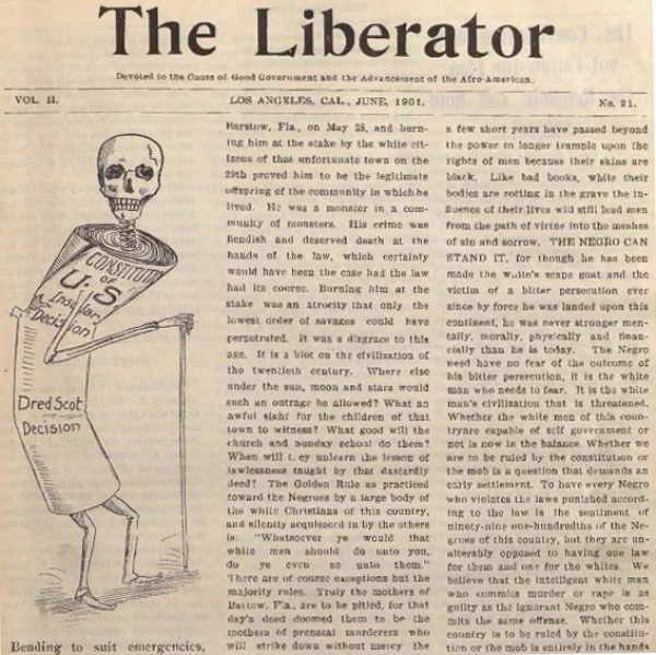 Image: Issue of The Liberator from June 1901. From the J. L. Edmonds Project, accessed from the Internet Archive.