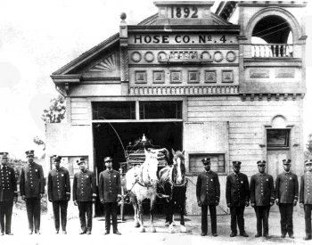 Image: Photograph of African American firefighters outside Hose Company No. 4 in 1910.From the Los Angeles Fire Department Historical Archive.